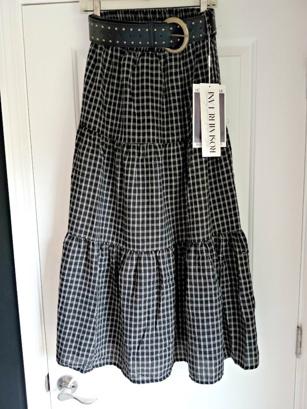 NEW! BOHO Tiered MAXI SKIRT W/BELT SZ L